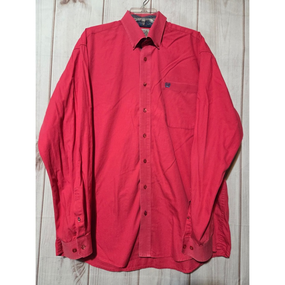 Cinch Men Western Button Down Shirt Pink Long Sleeve Cotton Paisley Trim Size M